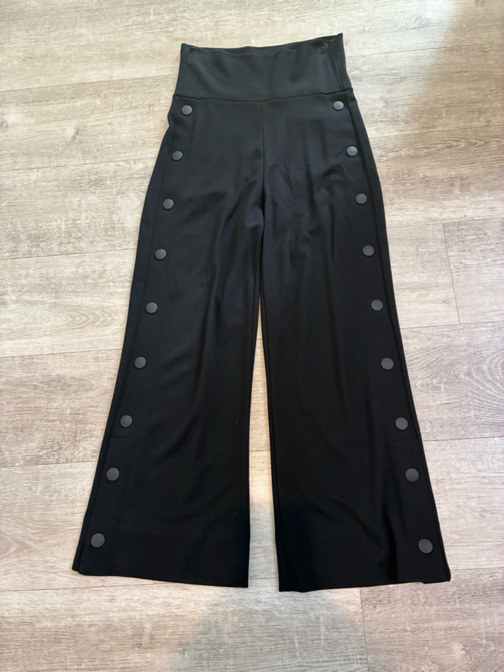 CAbi Black High-Waist Wide-Leg Pants with Side Button Trim